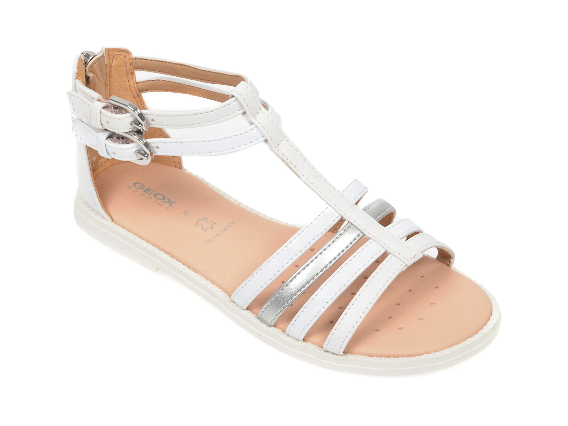 Sandale GEOX albe, J7235D, din piele ecologica